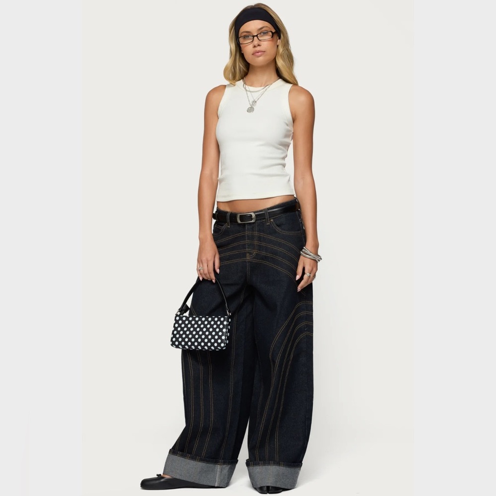 Wide-Leg Dark Wash Jeans for Women - Classic Black Denim
